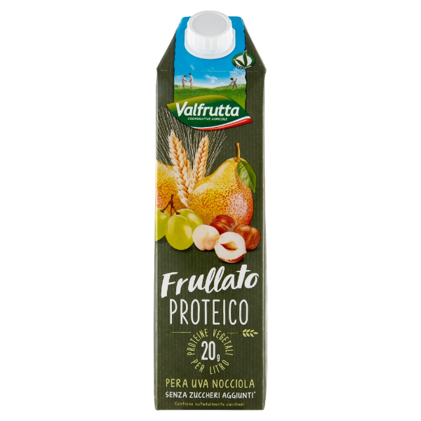 VALFRUTTA FRULLATO PROTEICO FRUIT JUICE FRUIT PEAR, GRAPE AND HAZELNUT BRICK 1 LT (6 in a box)