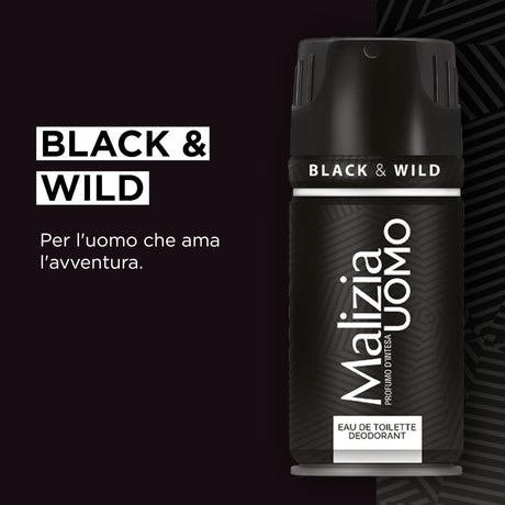 MALIZIA DEO PARFUM MAN BLACK & WILD SPRAY 150 ML (12 in a box)