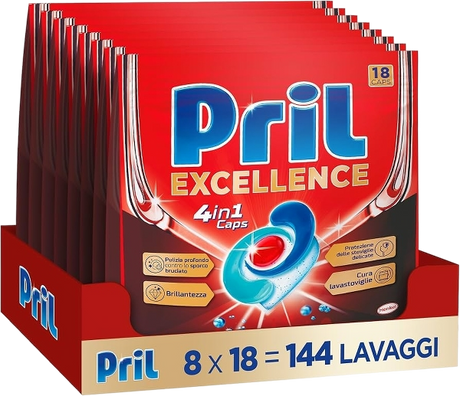 PRILL DISHWASHER CAPS EXCELLENCE 4 IN 1 X18 (8 in a box)