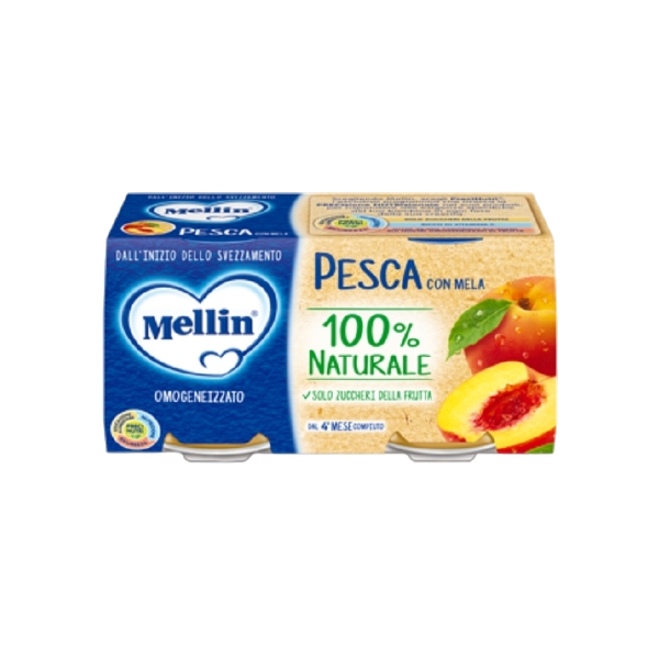 MELLIN HOMOGENIZED FRUIT PEACH AND APPLE 100 GR X2 (12 in a box)