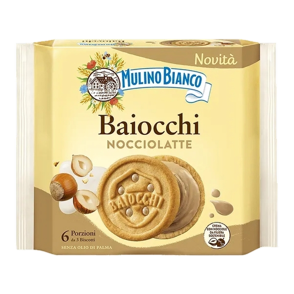 MULINO BIANCO BISCOTTI BAIOCCHI NOCCIOLATTE MULTIPACK X6 168 GR (9 in a box)
