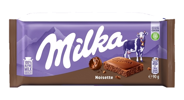 MILKA CHOCOLATE BAR MILK NOISETTE 90 GR (25 in a box)