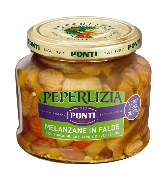 PONTI PEPERLIZIA AUBERGINE WITH TOMATOES AND LECCINO OLIVES 370 GR (12 in a box)