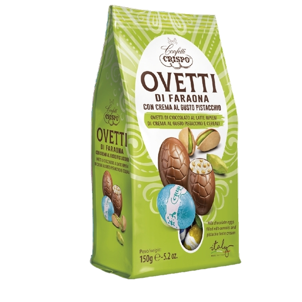 CRISPO PRALINES OVETTI FARAONA FILLED CREAM PISTACHIO 150 GR (14 in a box)