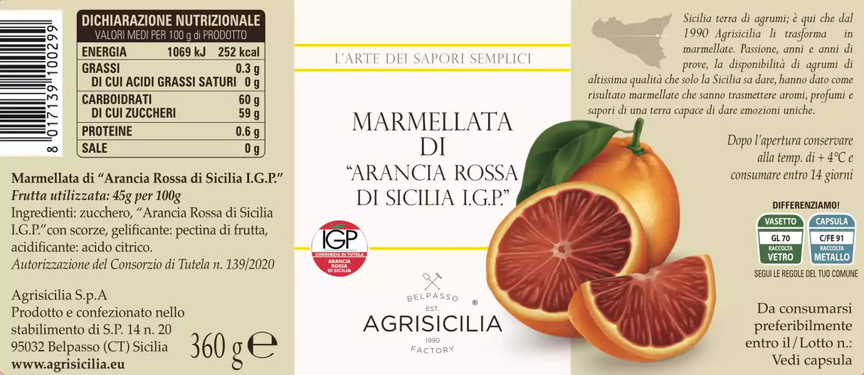 AGRISICILIA JAMS RED ORANGE SICILIA I.G.P. 360 GR (6 in a box)