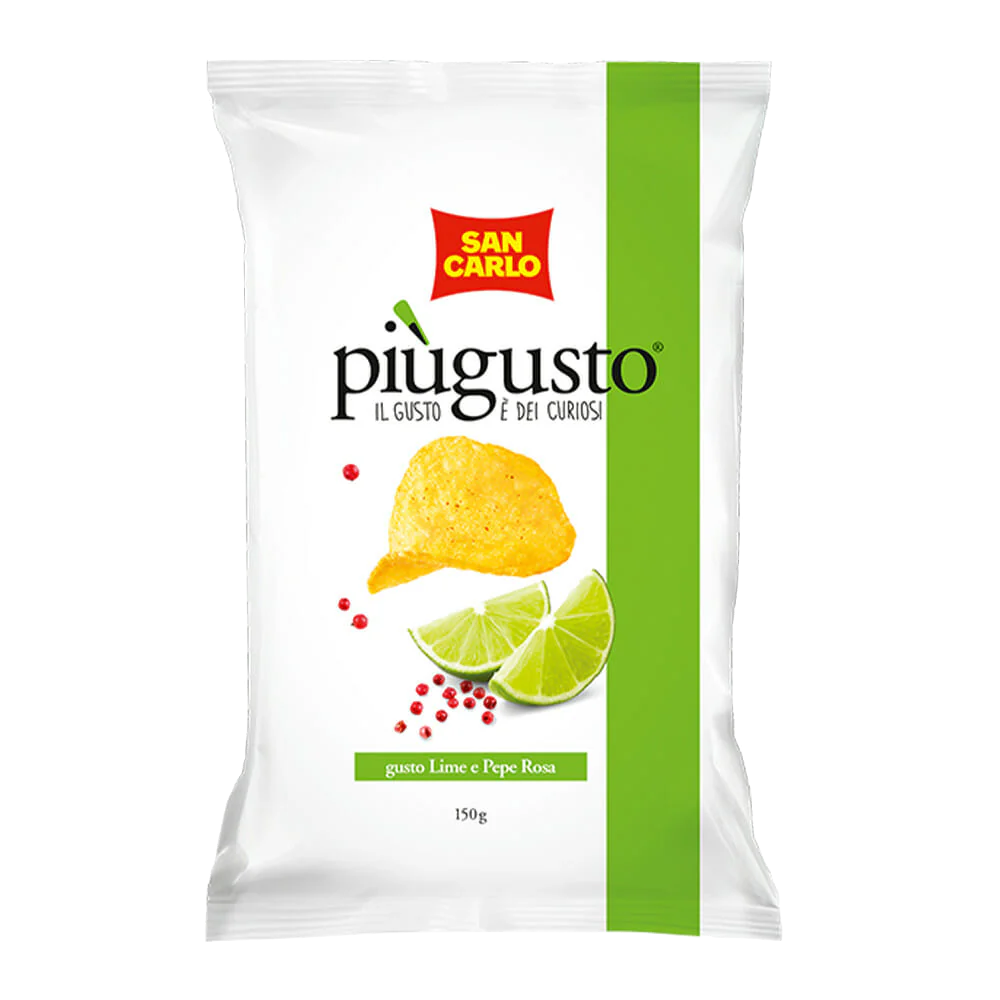 SAN CARLO CRISPS PIU' GUSTO LIME E PEPE ROSA 150 GR (16 in a box)