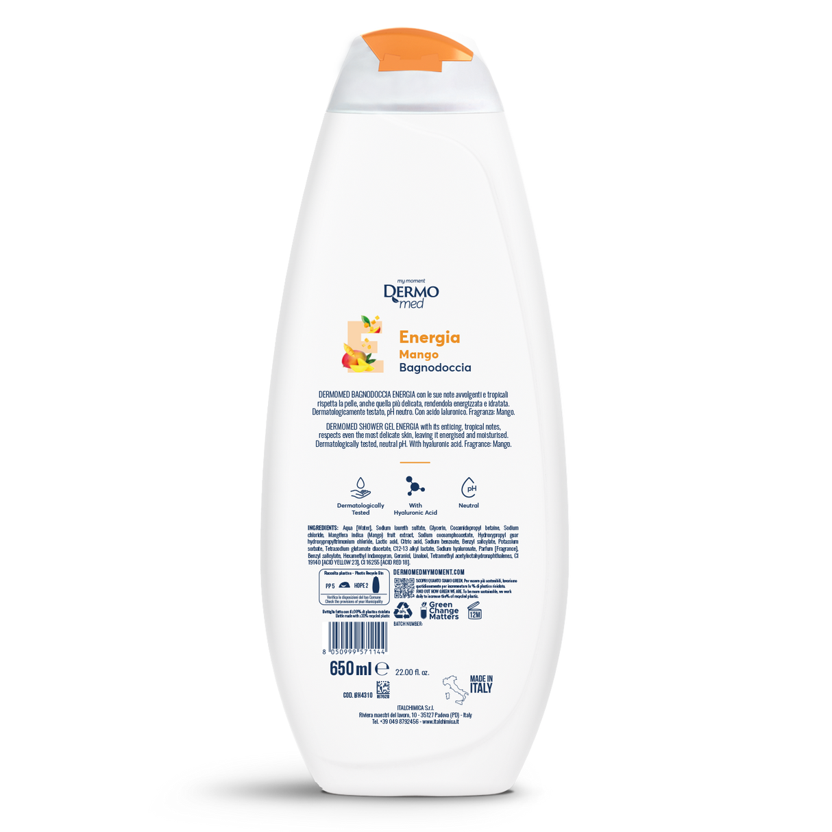 DERMOMED SHOWER BATH ENERGY MANGO 650 ML (12 in a box)