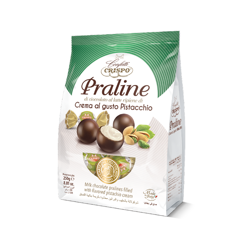 CRISPO PRALINES CHOCOLATE PISTACHIO CREAM 250 GR (12 in a box)