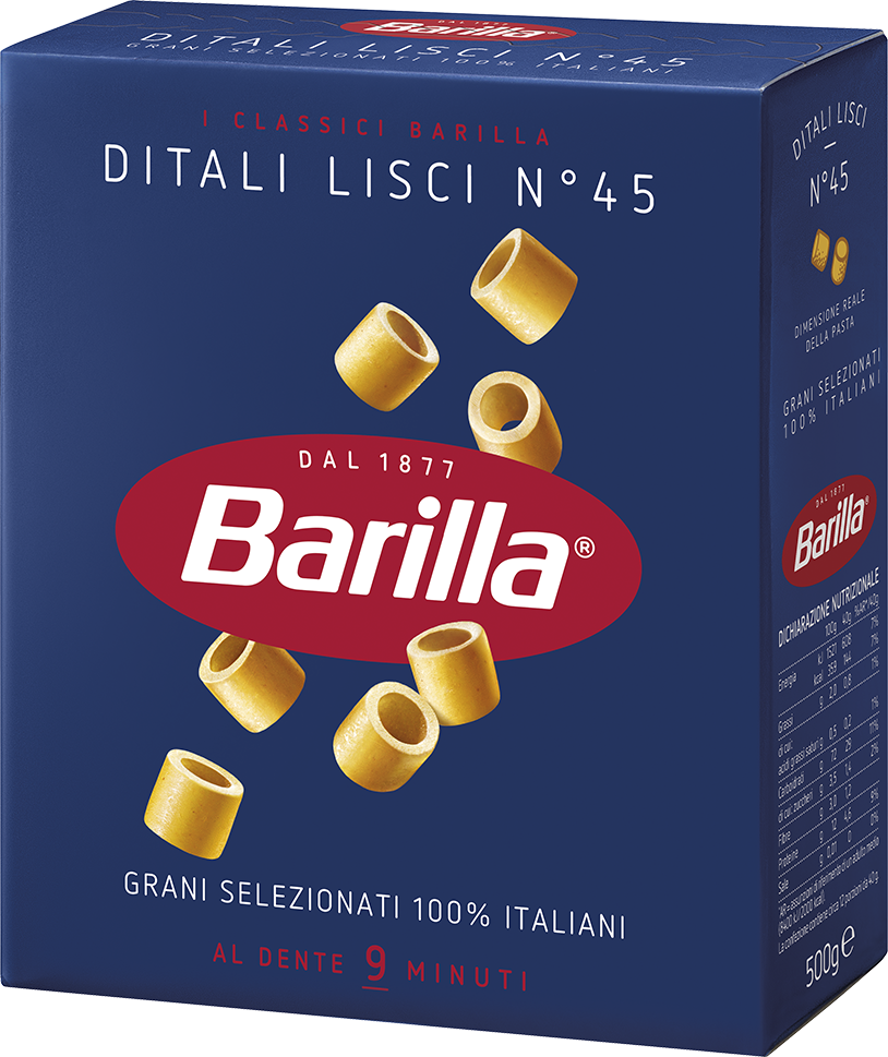 BARILLA PASTA DI SEMOLA DITALI LISCI N.45 500 GR (32 in a box)