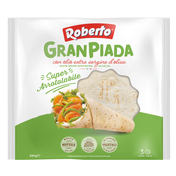 ROBERTO BAKERY WRAPS GRAN PIADA EXTRA VIRGIN OLIVE OIL X3 330 GR (10 in a box)