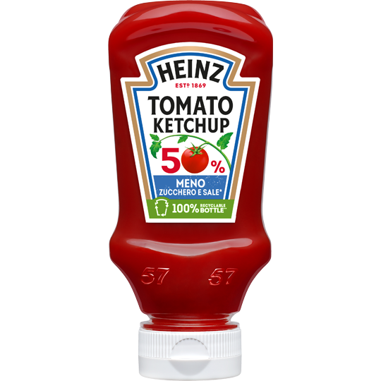 HEINZ KETCHUP -50% SUGAR AND SALT TOP DOWN 235 GR (10 in a box)