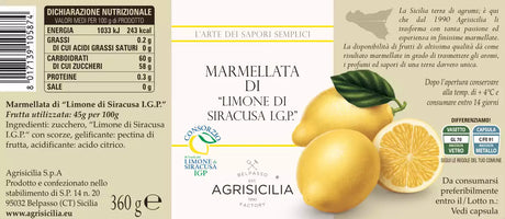AGRISICILIA JAMS LEMON SIRACUSA I.G.P. 360 GR (6 in a box)