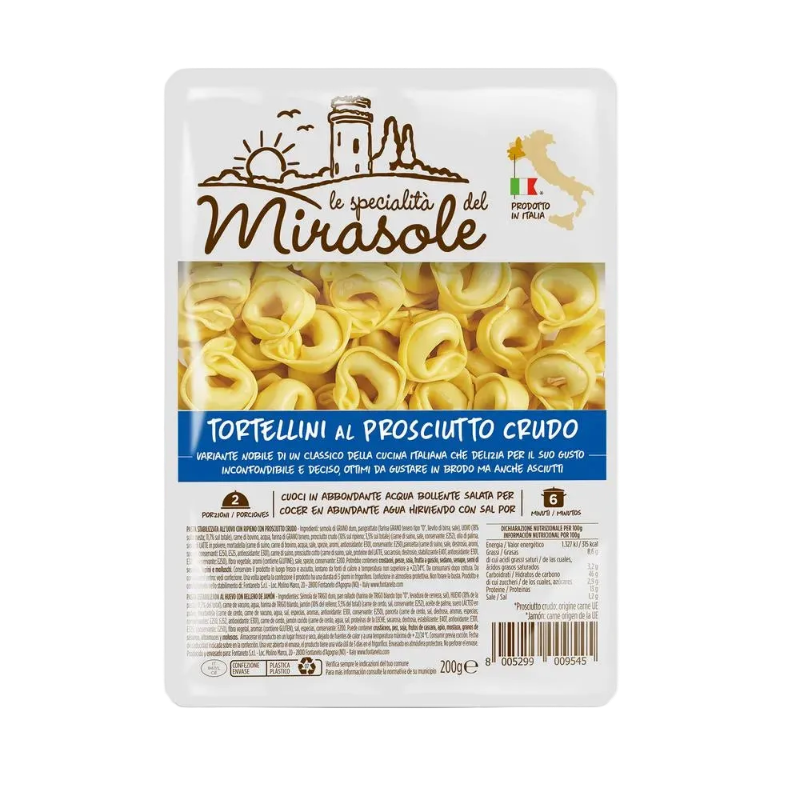 MIRASOLE STUFFED PASTA TORTELLINI WITH HAM 200 GR (20 in a box)