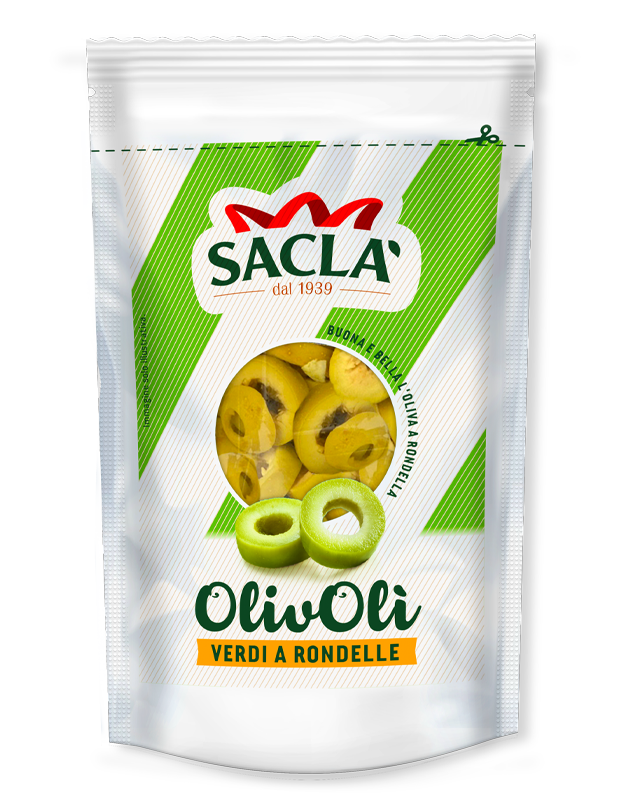 SACLA' OLIV OLI OLIVES PITTED GREEN DISCS IN BRINE 185 GR (48 in a box)