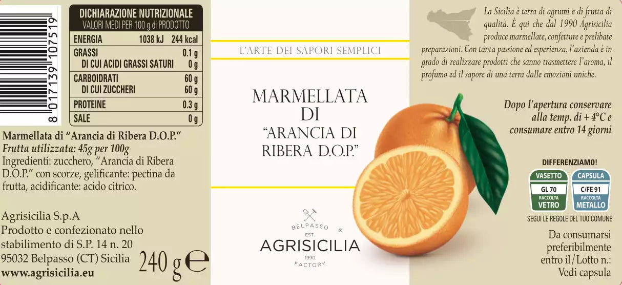 AGRISICILIA JAMS ORANGE RIBERA D.O.P. 360 GR (6 in a box)