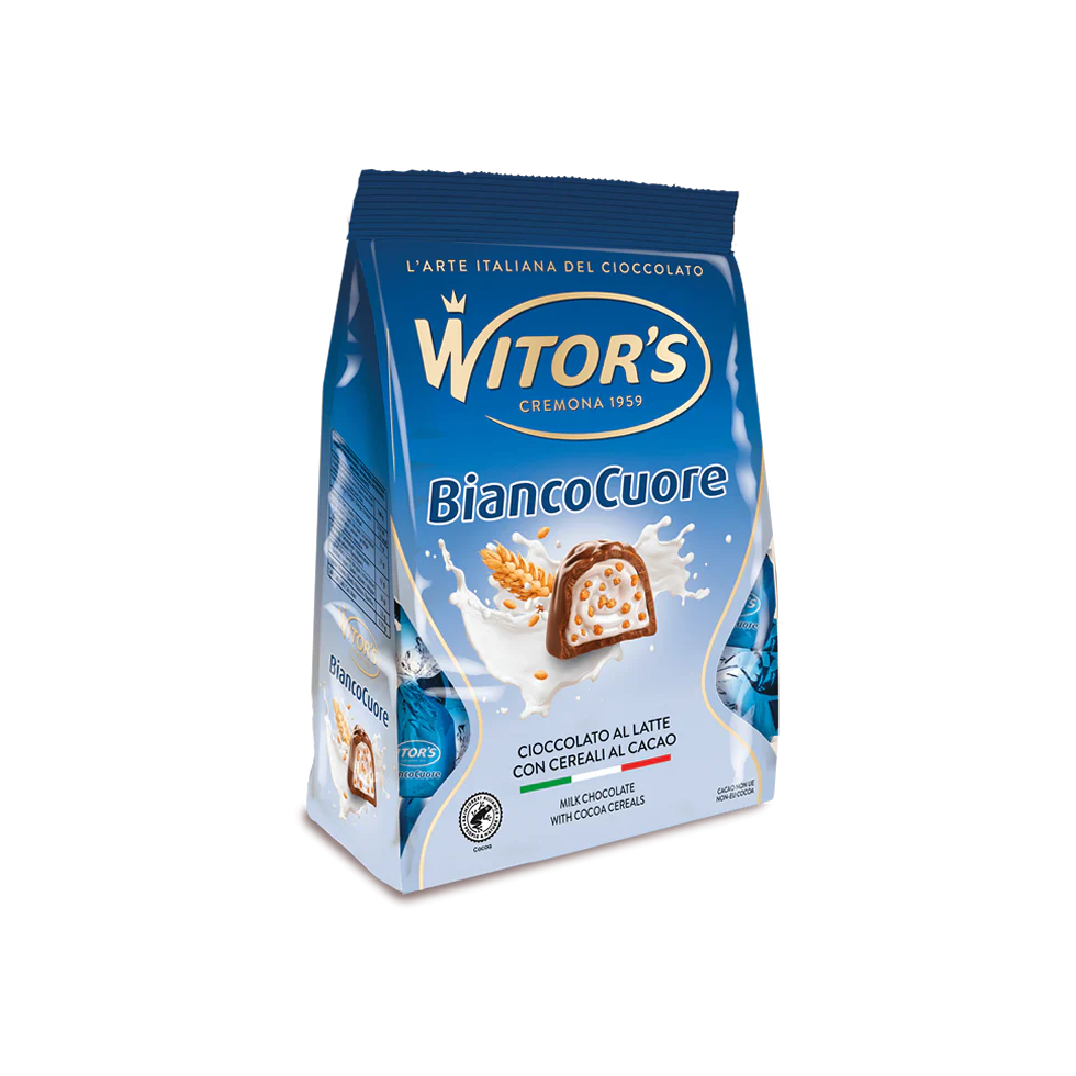 WITOR'S PRALINES BIANCOCUORE MILK CHOCOLATE CEREALS 200 GR (12 in a box)