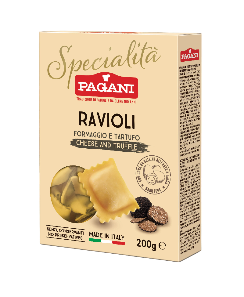 PAGANI STUFFED PASTA RAVIOLI WITH CHEESE AND TRUFFLE 250 GR (8 in a box)