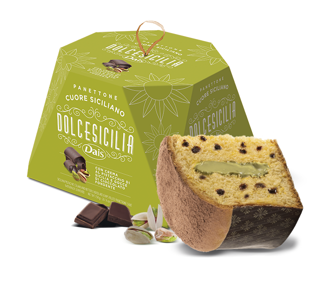 DAIS PANETTONE VERDE SICILIANO PISTACHIO CREAM AND DROPS OF CHOCOLATE 750 GR (12 in a box)