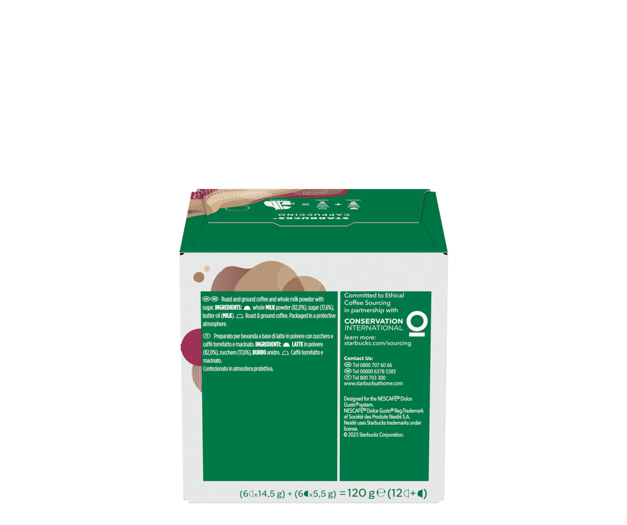 STARBUCKS COFFEE CAPSULES CAPPUCCINO X12 120 GR (3 in a box)