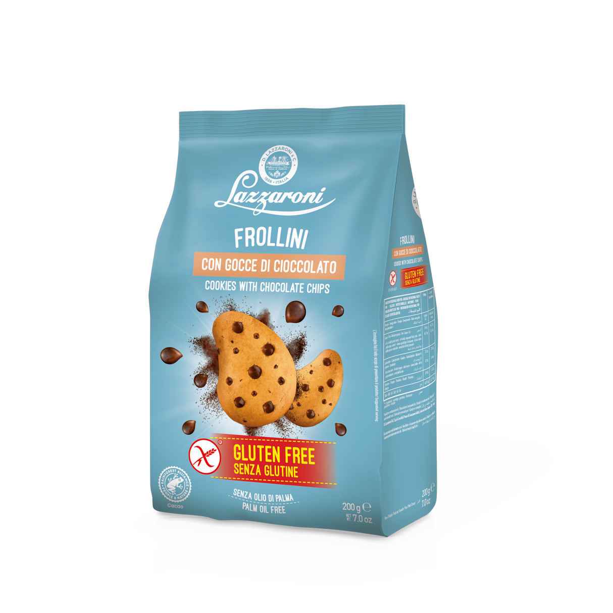 LAZZARONI BISCUITS SHORTBREAD CHOCOLATE CHIPS GLUTEN FREE 200 GR (10 in a box)