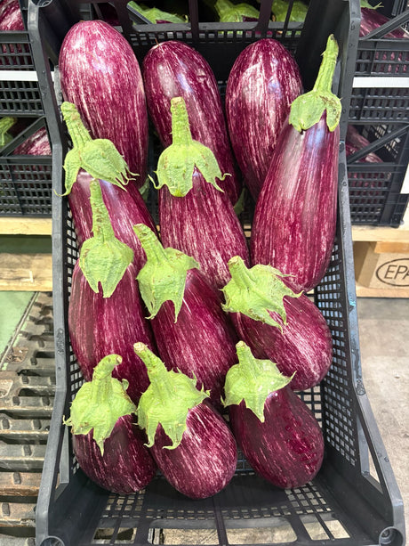 FRESH VEGETABLES AUBERGINE STRIPED £2.13 AL KG (APPROX 6.3 KG) - ONLY LONDON AREA