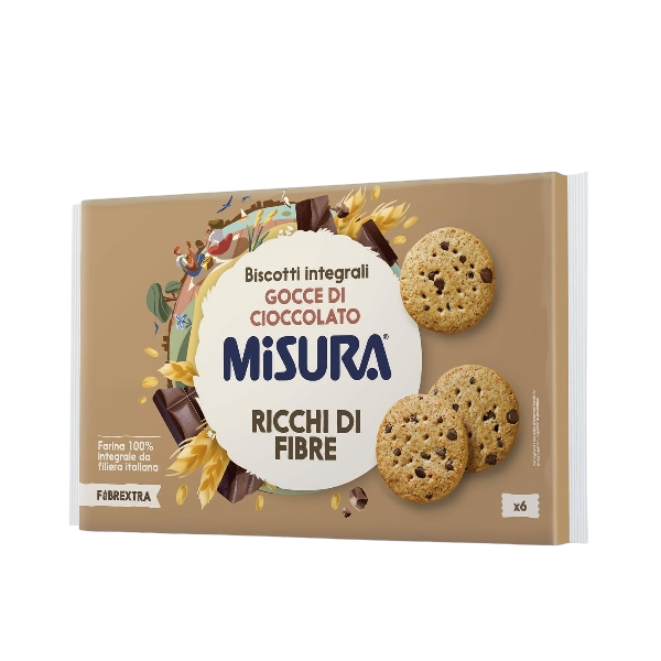 MISURA FIBRE EXTRA BISCOTTI WHOLEMEAL CHOCOLATE CHIPS MULTIPACK X6 280 GR (10 in a box)