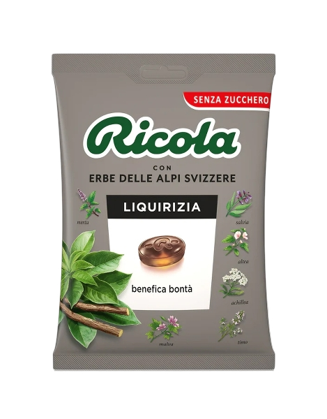 RICOLA CANDY SUGAR FREE LIQUORICE BAG 70 GR (12 in a box)
