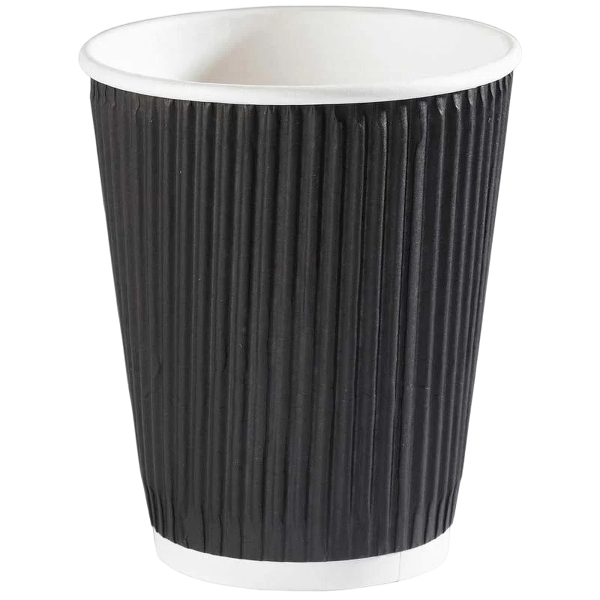 DISPOSABLE CUP BLACK RIPPLE 12 OZ 500 PCS (1 in a box)