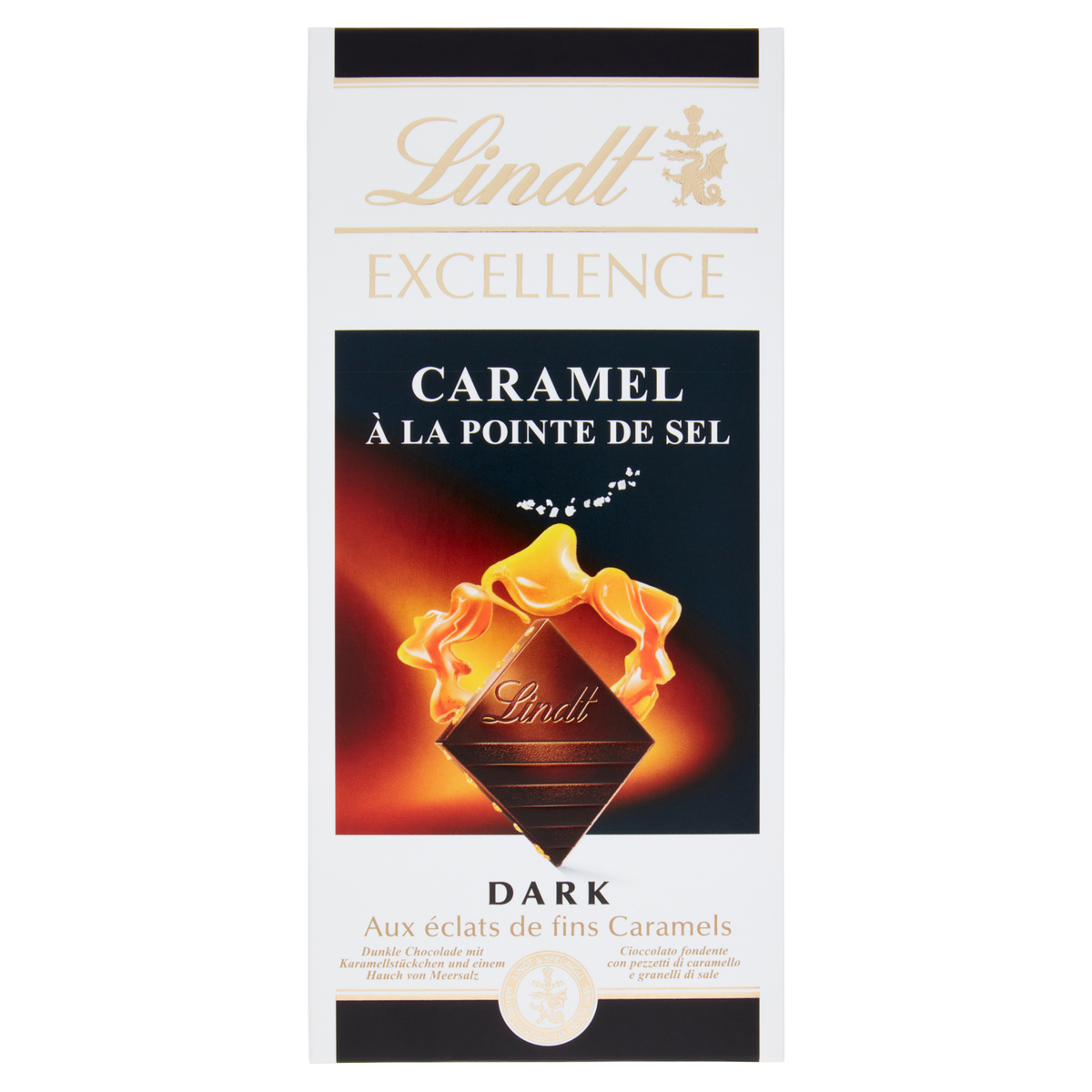 LINDT EXCELLENCE CHOCOLATE BAR DARK CARAMEL 100 GR (20 in a box)
