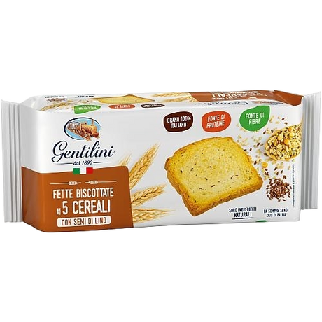 GENTILINI BAKERY RUSKS FETTE BISCOTTATE AI 5 CEREALI 185 GR (12 in a box)
