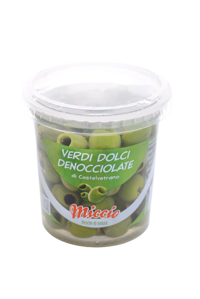 MICCIO OLIVES PITTEN GREEN CASTELVETRANO 200 GR 12 in a box