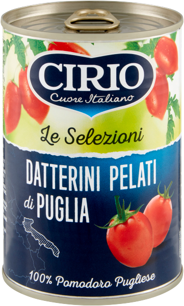 CIRIO SELEZIONI POMODORI PELATI DATTERINI PUGLIA TIN 400 GR (12 in a box)