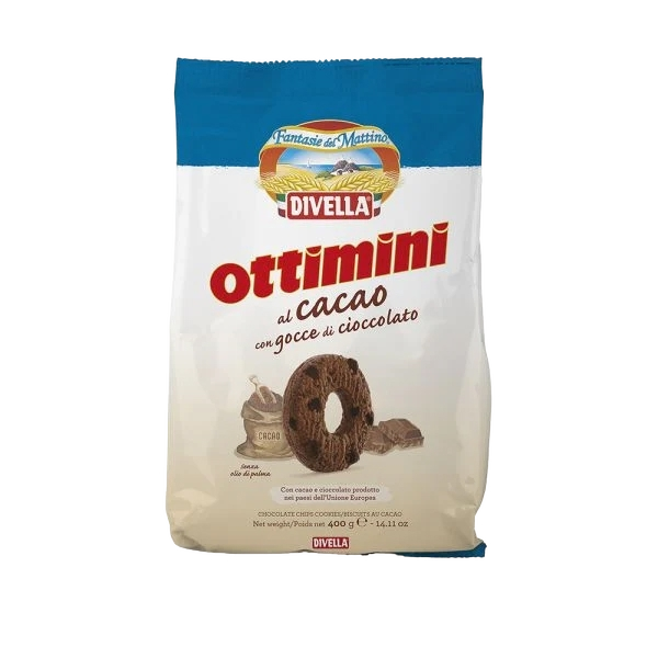 DIVELLA BISCOTTI OTTIMINI COCOA WITH DROPS OF CHOCOLATE 400 GR (12 IN A BOX)