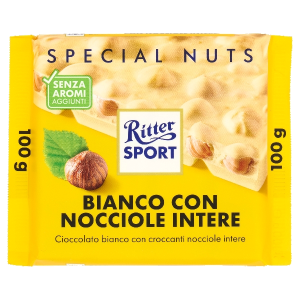 RITTER SPORT CHOCOLATE BAR WHITE WHOLE HAZELNUTS 100 GR (10 in a box)