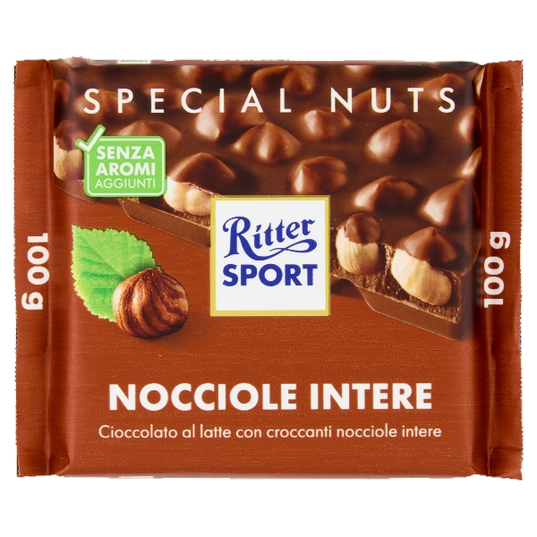 RITTER SPORT CHOCOLATE BAR MILK EXTRA WHOLE HAZELNUTS 100 GR (20 in a box)