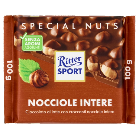 RITTER SPORT CHOCOLATE BAR MILK EXTRA WHOLE HAZELNUTS 100 GR (20 in a box)