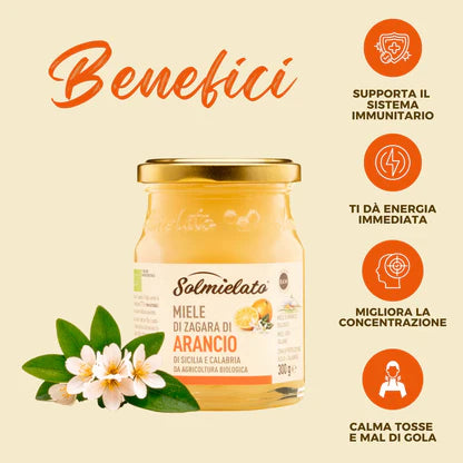 SOLMIELATO BIO HONEY MIELE DI ZAGARA ORANGE JAR 300 GR (6 in a box)