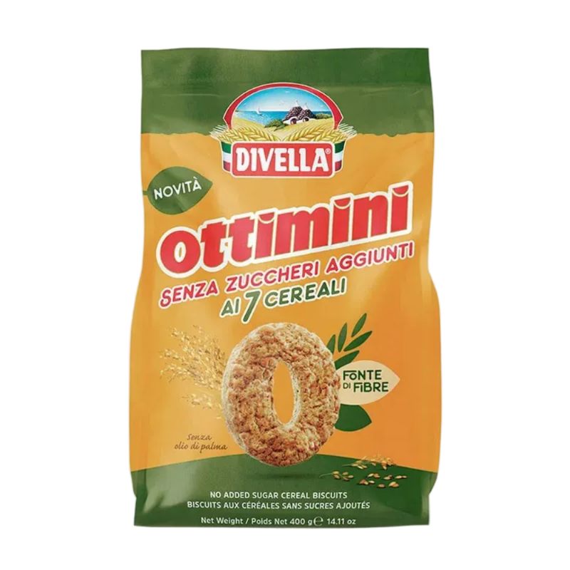 DIVELLA BISCOTTI OTTIMINI SEVEN CEREALS WITHOUT ADDED SUGAR 400 GR (18 IN A BOX)