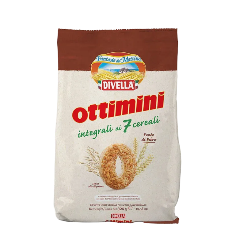 DIVELLA BISCOTTI WHOLEMEAL OTTIMINI CROCCANTI SEVEN CEREALS 300 GR (18 IN A BOX)