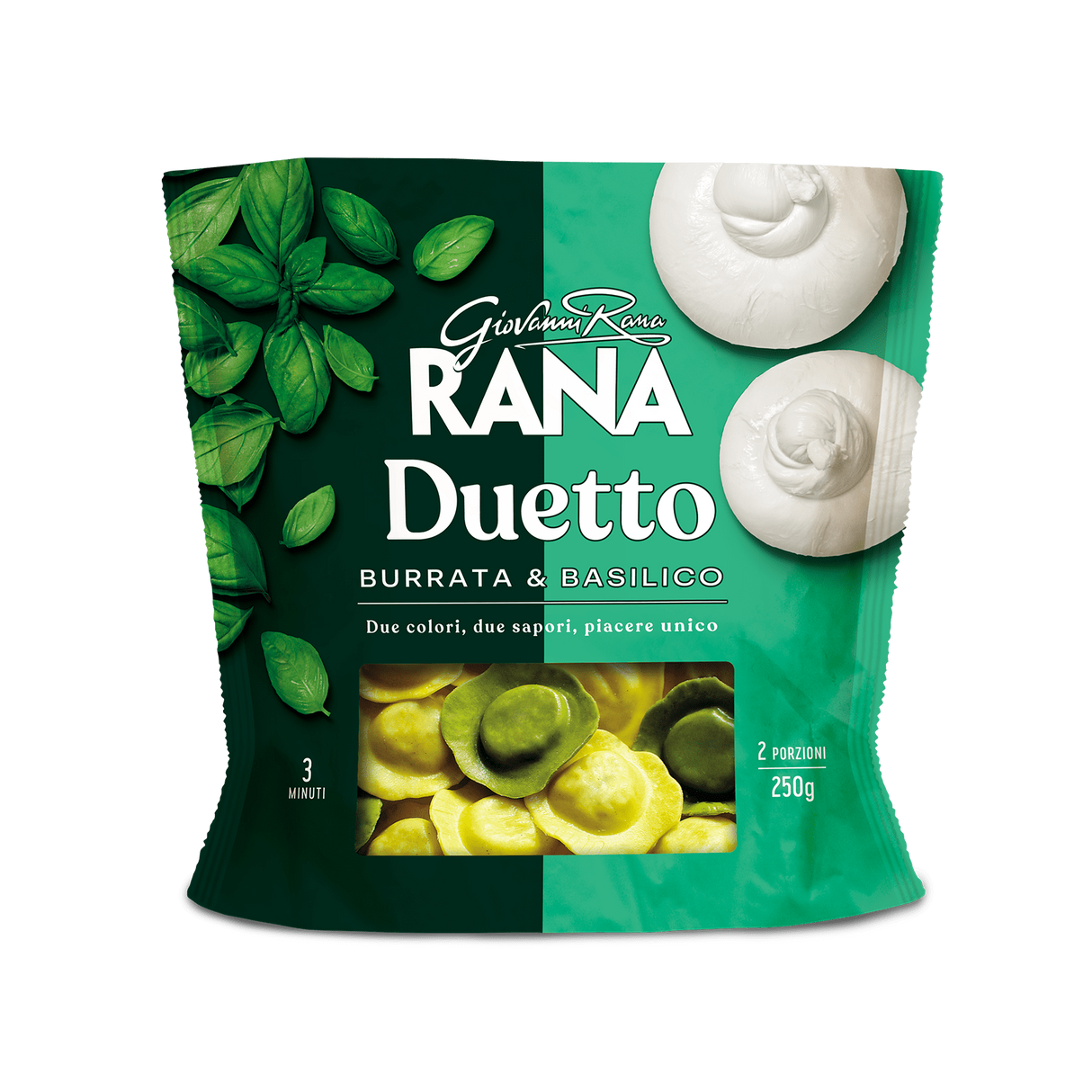 RANA DUETTO STUFFED PASTA RAVIOLI WITH BURRATA & BASIL 250 GR (4 in a box)