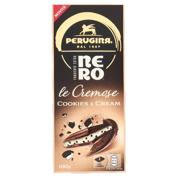 PERUGINA NERO CHOCOLATE BAR EXTRA DARK CREAMY COOKIES E CREAM 100 GR (14 in a box)