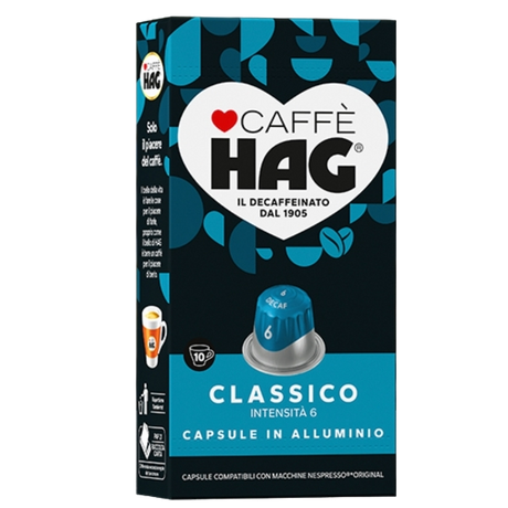 HAG COFFEE CAPSULES NESPRESSO DECAFFEINATED DEK CLASSICO X10 (10 in a box)