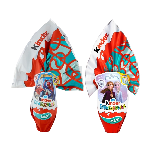 KINDER GRAN SORPRESA EASTER EGGS CHOCOLATE MAXI MIX X2 SPIDERMAN + X2 FROZEN 220 GR (1 in a box)