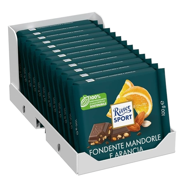 RITTER SPORT CHOCOLATE BAR DARK ALMOND ORANGE 100 GR (12 in a box)