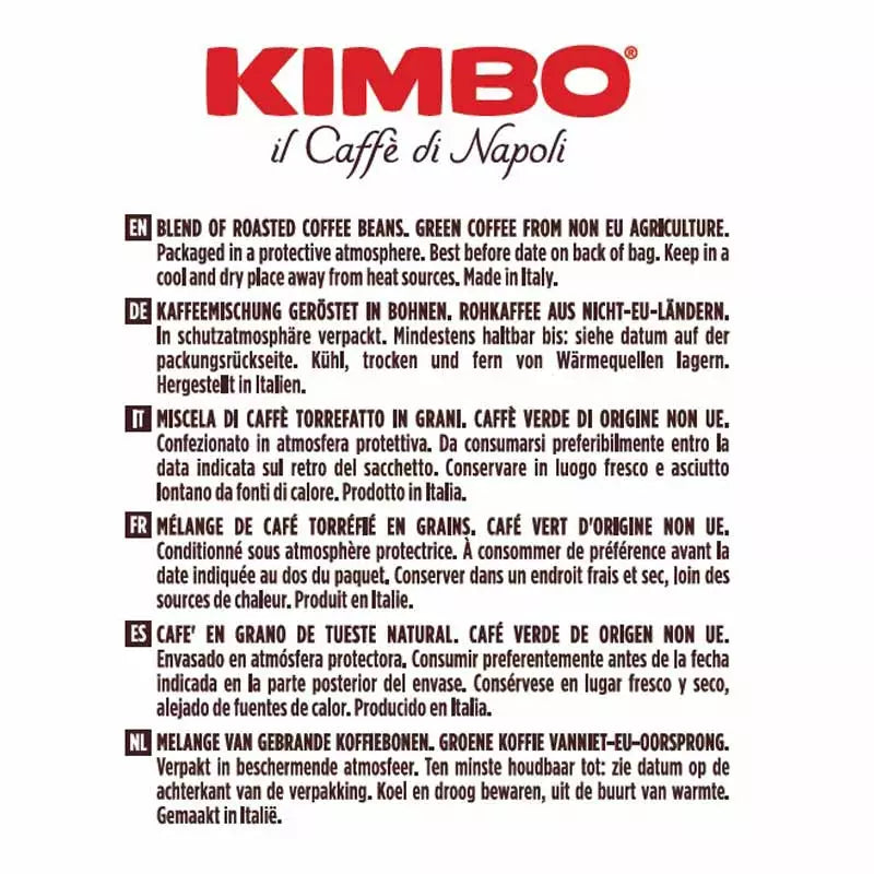 KIMBO COFFEE BEANS ESPRESSO NAPOLI 250 GR (12 in a box)
