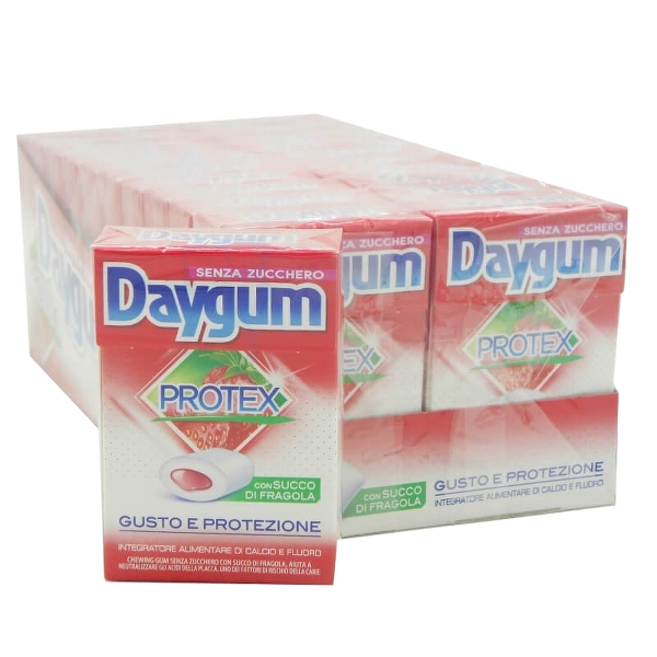 DAYGUM CHEWING GUM PROTEX STRAWBERRY SUGAR FREE 60 GR (20 in a box)