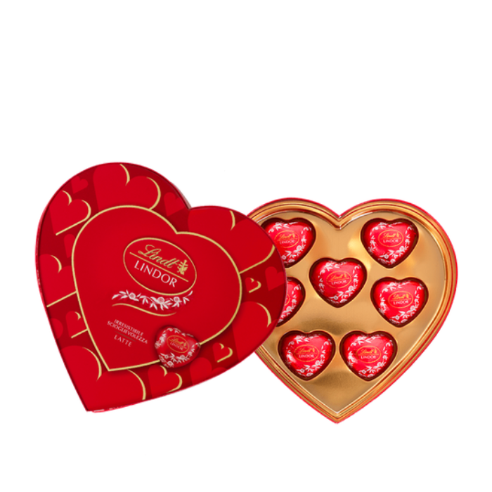 LINDT LINDOR PRALINES HEART BOX MINI MILK CHOCOLATE 96 GR (18 in a box)
