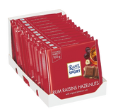 RITTER SPORT CHOCOLATE BAR RUM RAISINS AND HAZELNUTS 100 GR (12 in a box)