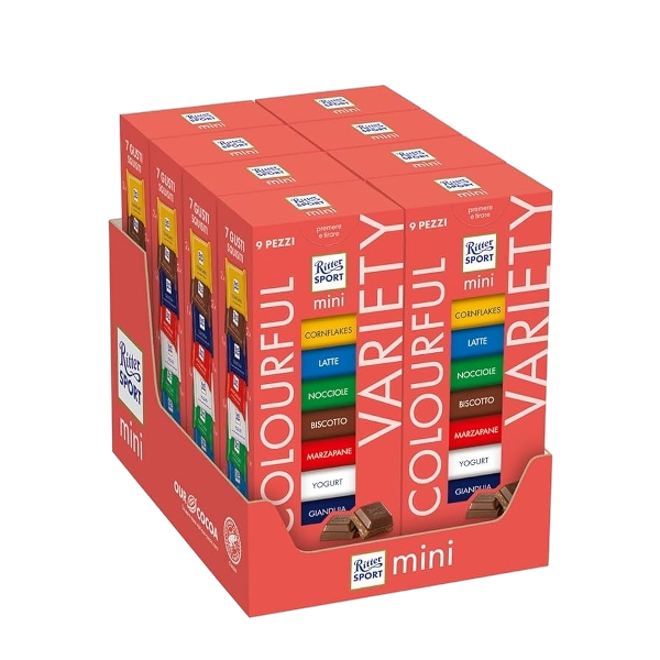 RITTER SPORT CHOCOLATE BAR MINI COLOURFUL VARIETY X9 150 GR (8 in a box)