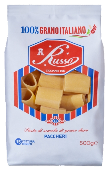 RUSSO SPECIAL SIZE PASTA DI SEMOLA PACCHERI 500 GR (12 in a box)